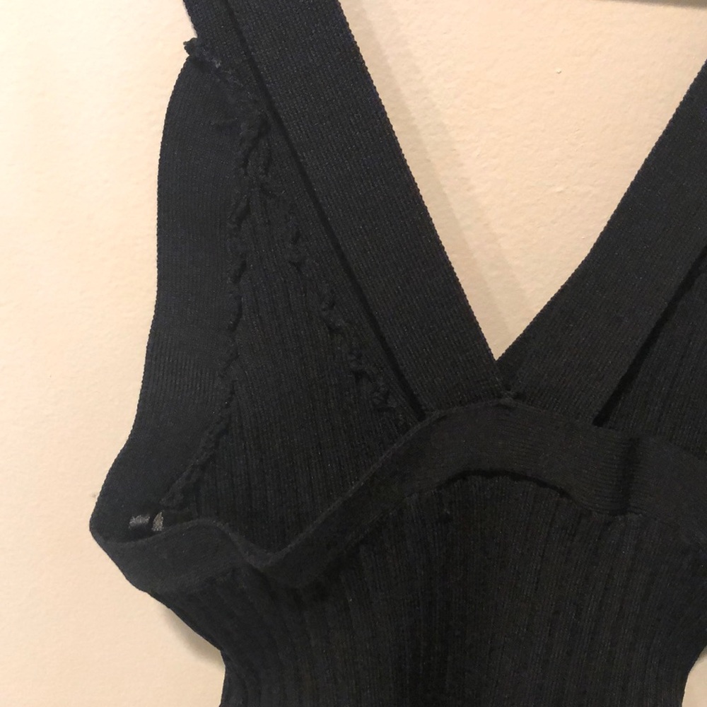 Black V-Neck Ribbed Tank Stretch Sweater Dress - Picture 5 of 7